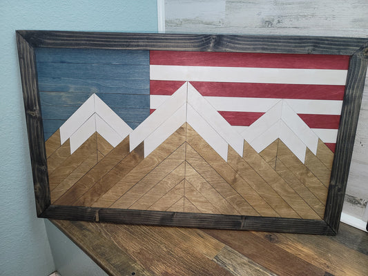 American Flag Barn Quilt | American Flag Sign | American Flag Mountain Sign | Farmhouse Barn Quilt | Farmhouse Sign