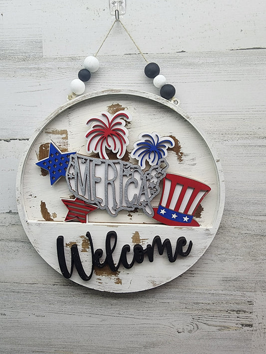 4th of July Insert | 10.5 Inch Welcome Sign 4th of July Insert | Front Door Interchangeable Welcome Sign