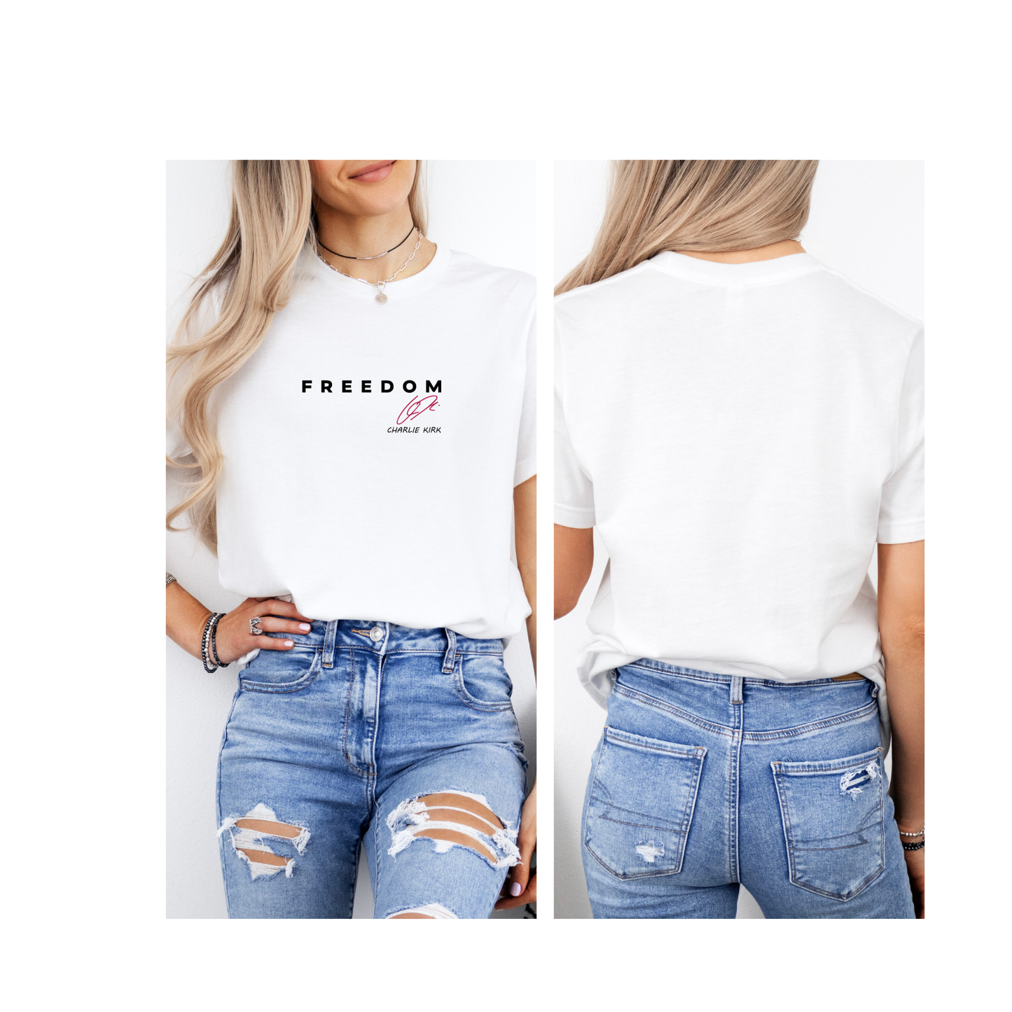 Charlie Kirk “FREEDOM” Women’s Slim Fit Tee — Tultex Fine Jersey Tshirt