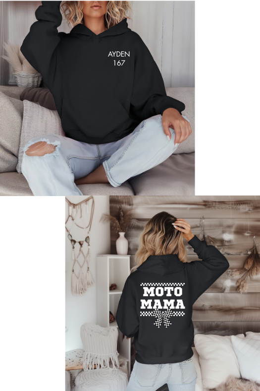 🏁 Moto Mama Personalized Hoodie – Gildan 18500