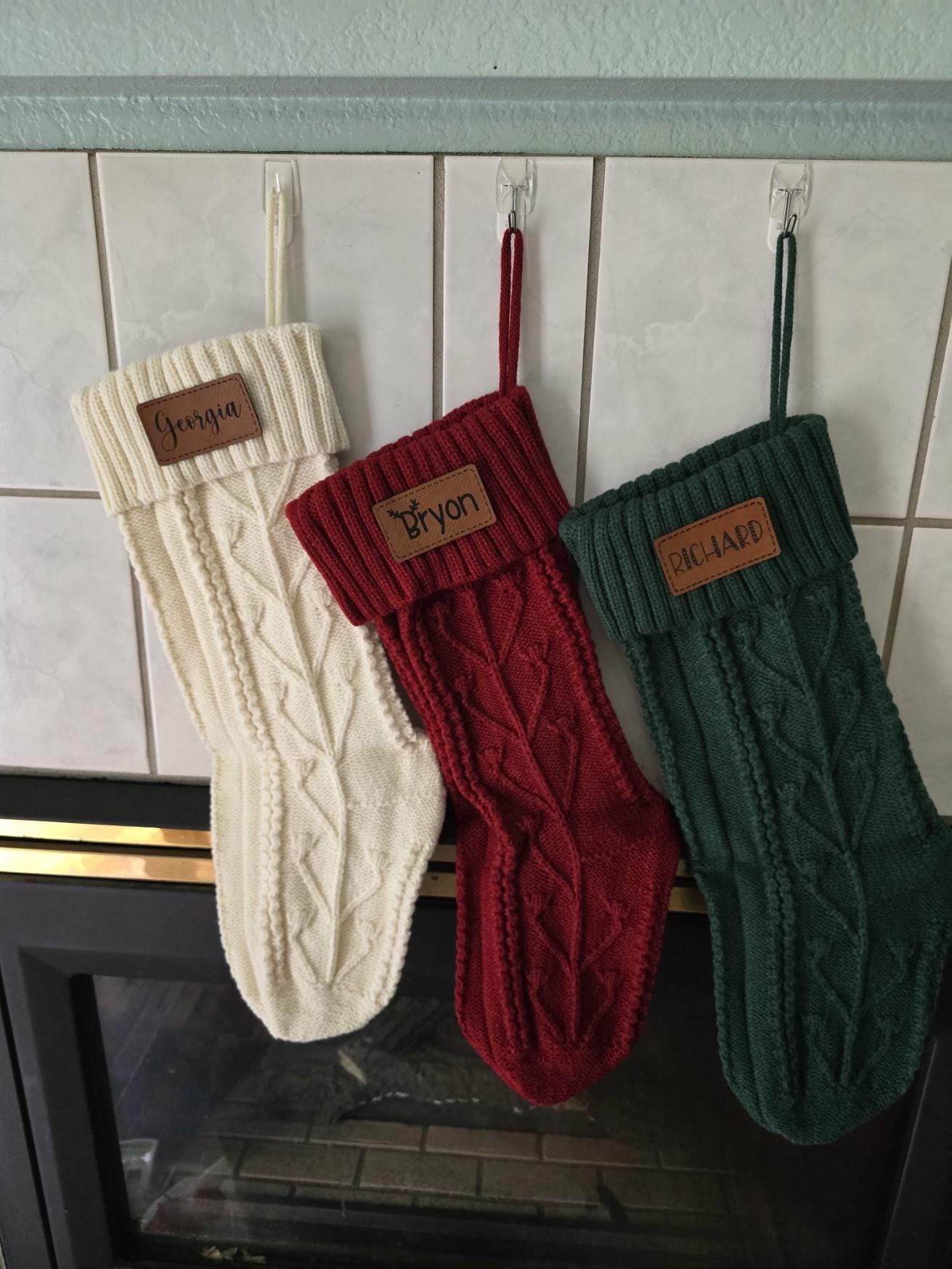 Personalized Knit Christmas Stocking | Leather Patch | Knit Christmas Stocking