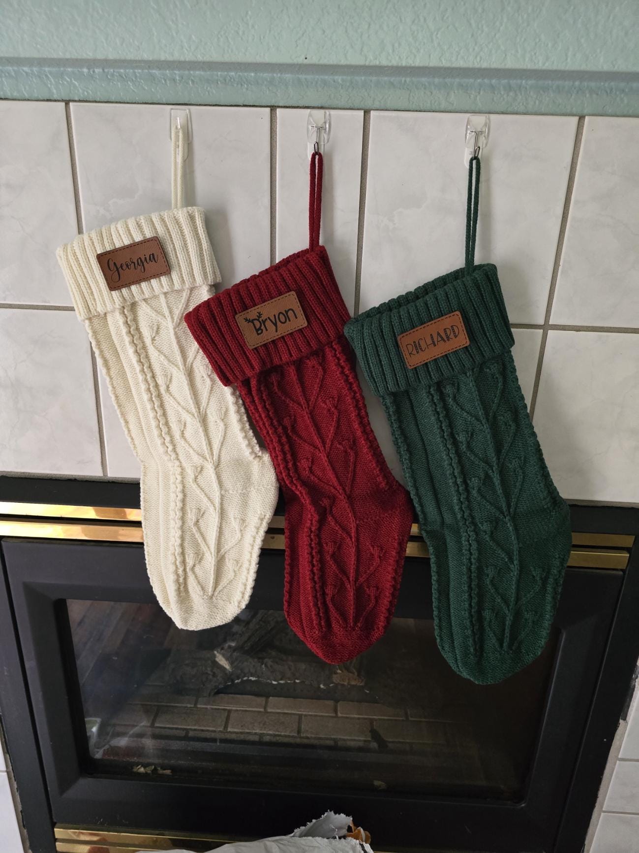 Personalized Knit Christmas Stocking | Leather Patch | Knit Christmas Stocking