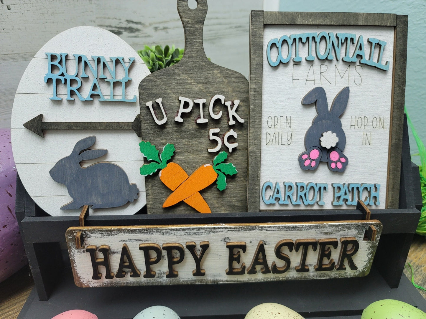 Easter Sign | Interchangeable Easter Shelf Sitter Signs | Happy Easter Shelf Inserts | Happy Easter Tiered Tray Signs