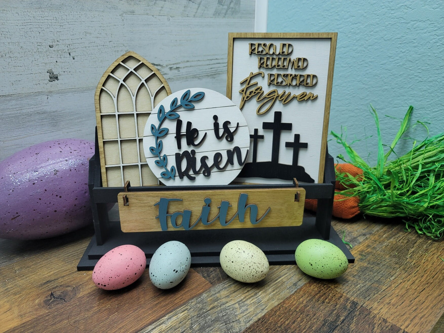 Faith Signs | Interchangeable Faith Shelf Sitter Signs | Happy Easter Shelf Inserts | Faith Tiered Tray Signs