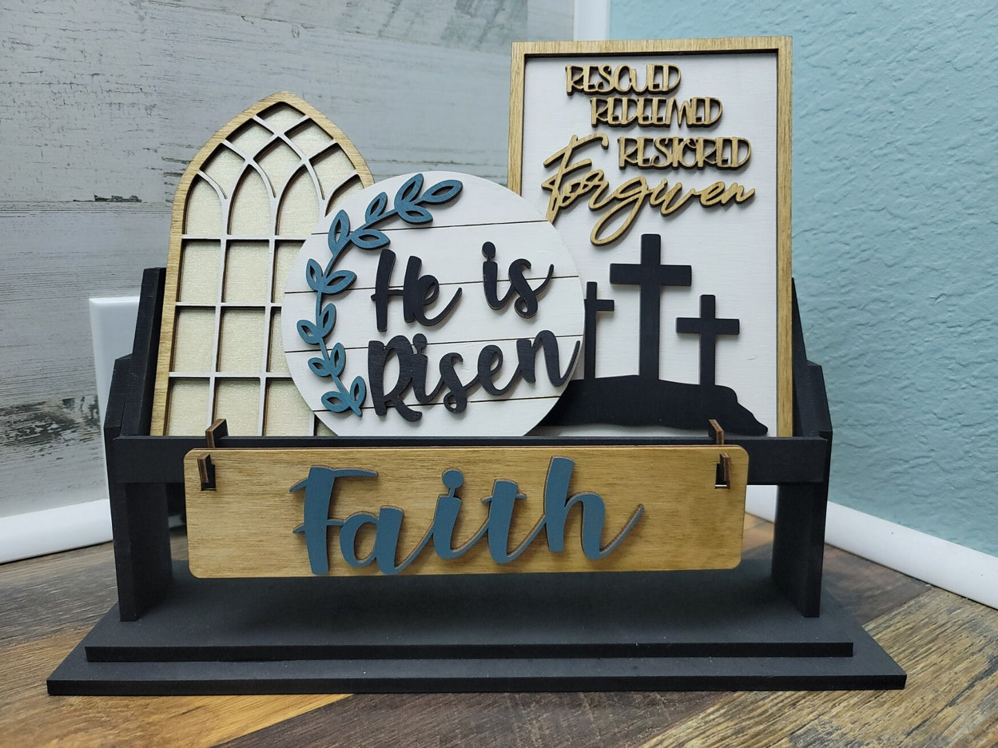 Faith Signs | Interchangeable Faith Shelf Sitter Signs | Happy Easter Shelf Inserts | Faith Tiered Tray Signs