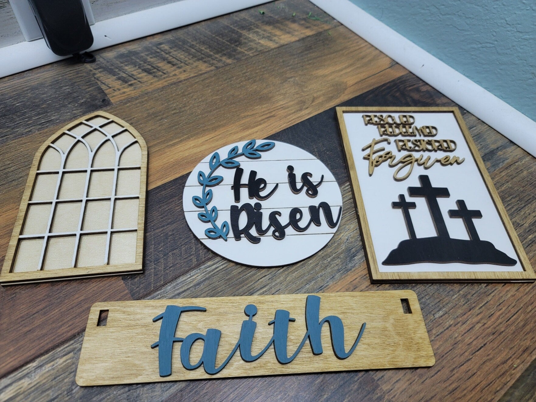 Faith Signs | Interchangeable Faith Shelf Sitter Signs | Happy Easter Shelf Inserts | Faith Tiered Tray Signs