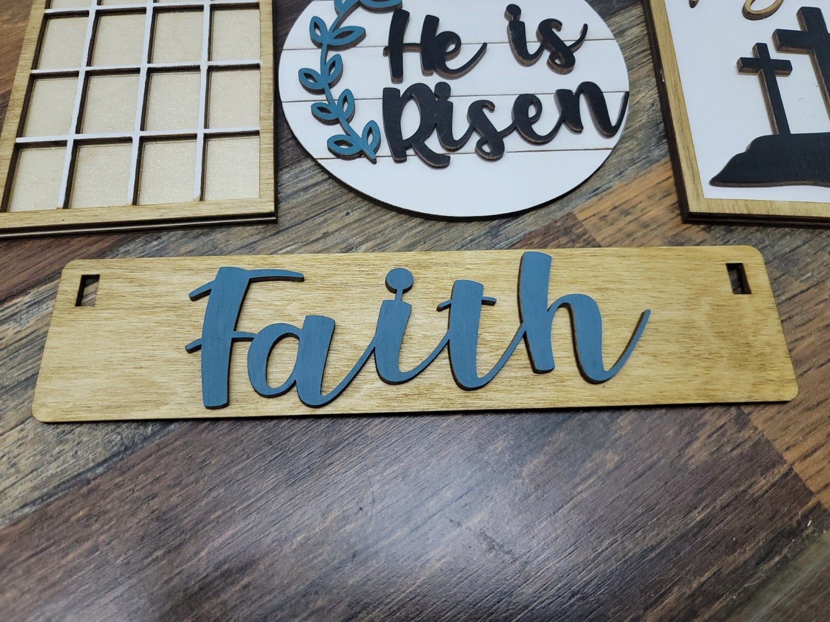 Faith Signs | Interchangeable Faith Shelf Sitter Signs | Happy Easter Shelf Inserts | Faith Tiered Tray Signs