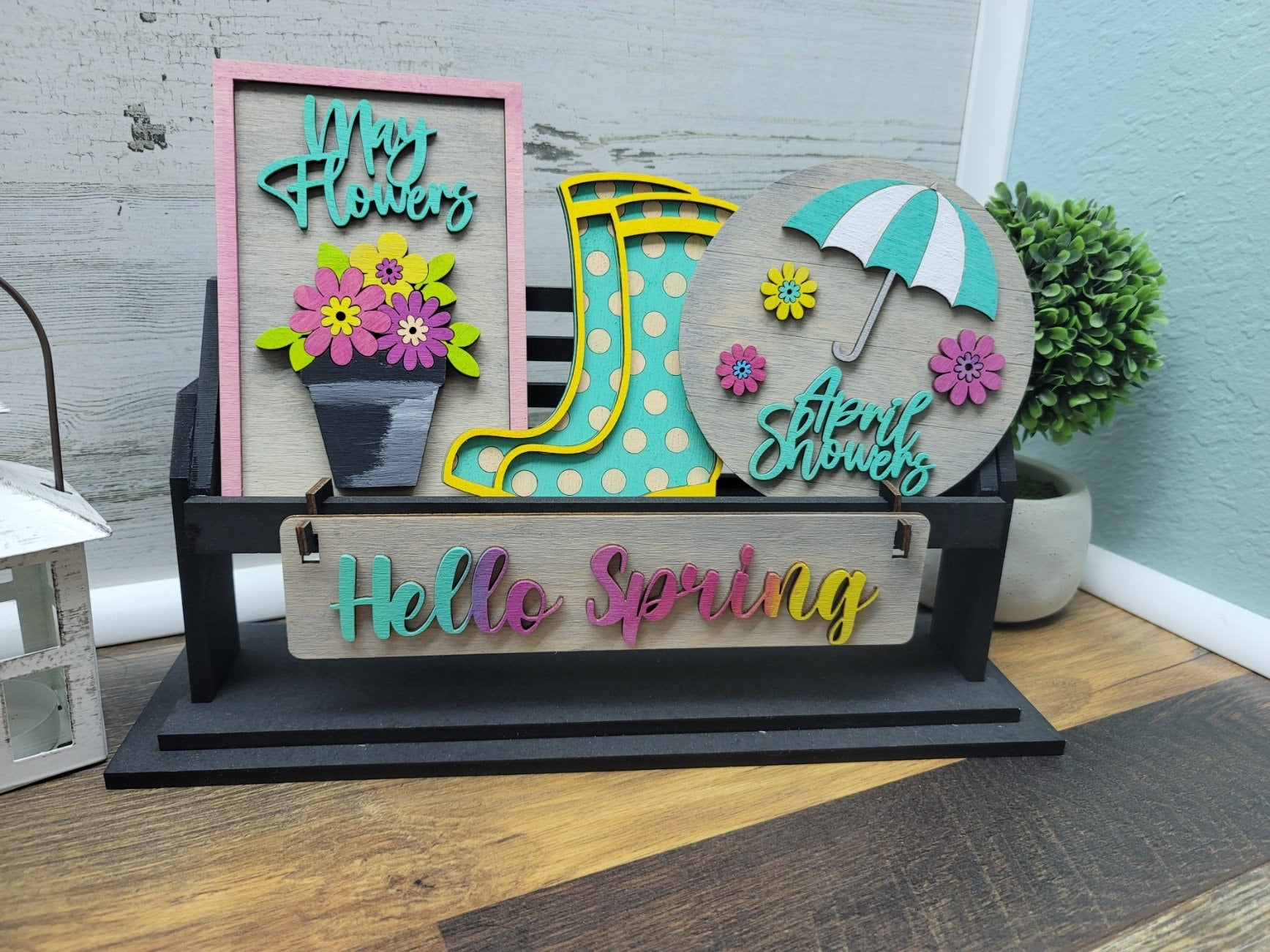 April Showers Shelf Insert | Shelf Sitter | Shelf Sitter Insert | Tiered Tray Decor | April Showers Bring May Flowers Insert