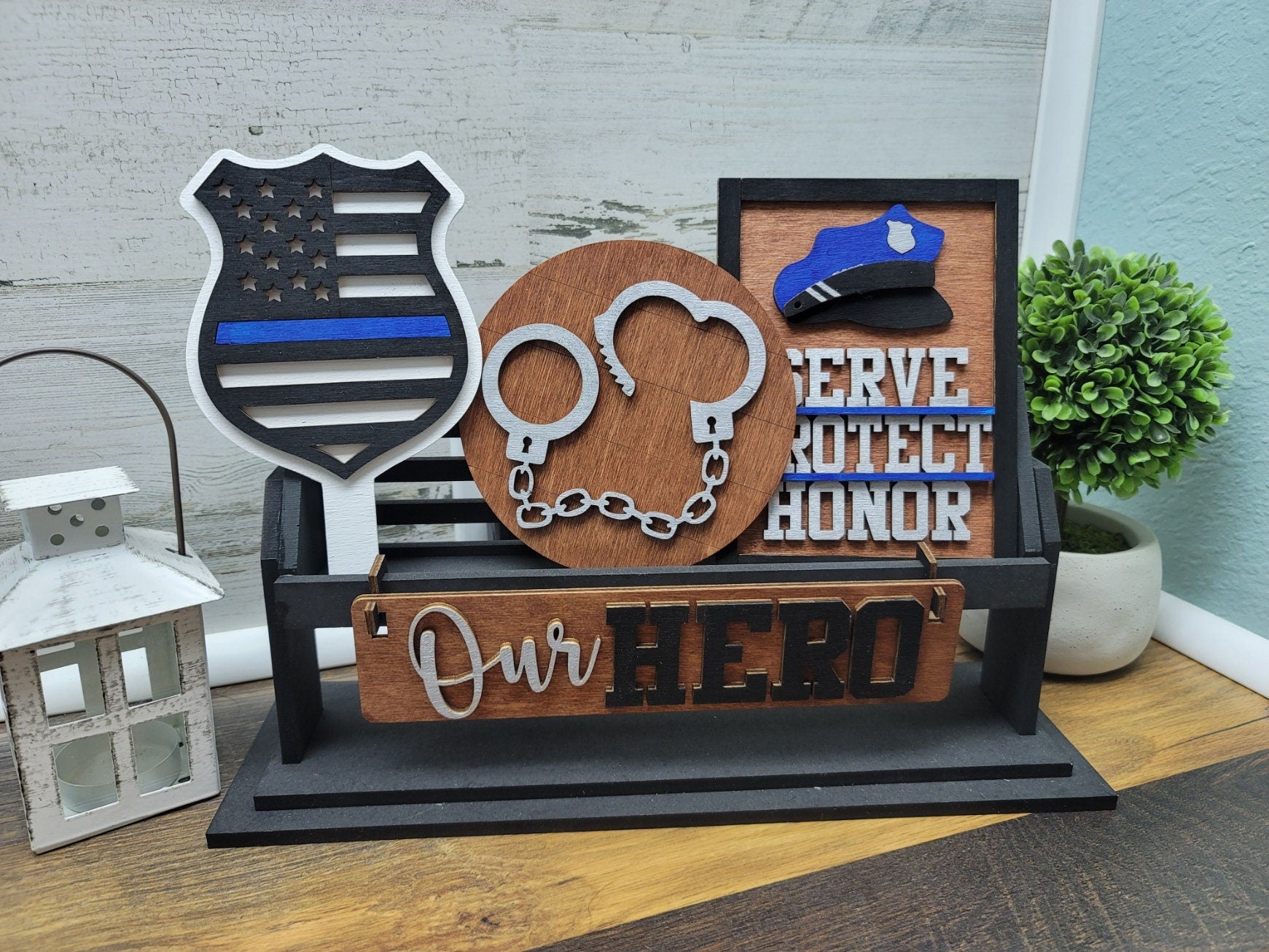 Police Shelf Sitter Insert | Police Hero Tiered Tray Signs | Celebrate our Heros Tiered Tray Set | Police Tiered Tray Signs | Thin Blue Line