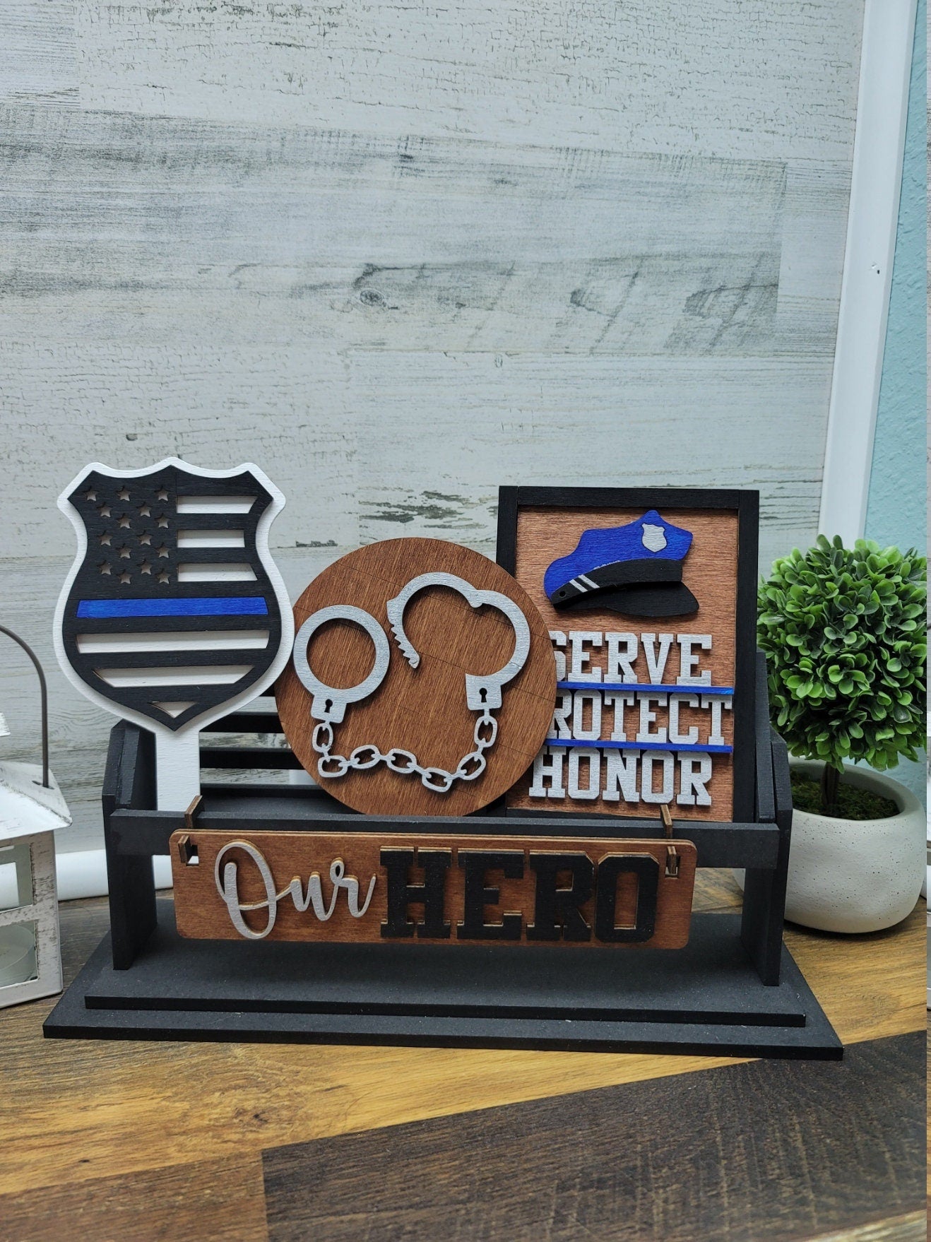 Police Shelf Sitter Insert | Police Hero Tiered Tray Signs | Celebrate our Heros Tiered Tray Set | Police Tiered Tray Signs | Thin Blue Line