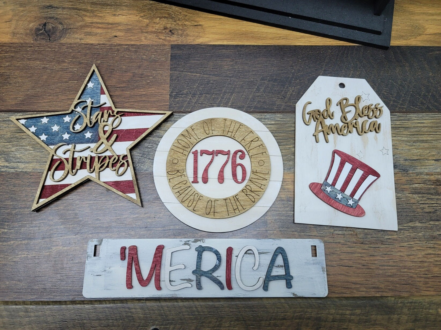 4th of July Shelf Sitter Insert | Merica Tiered Tray Signs | Patriotic Tiered Tray Sign | Shelf Sitter 4th of July Signs | 4th of July Decor