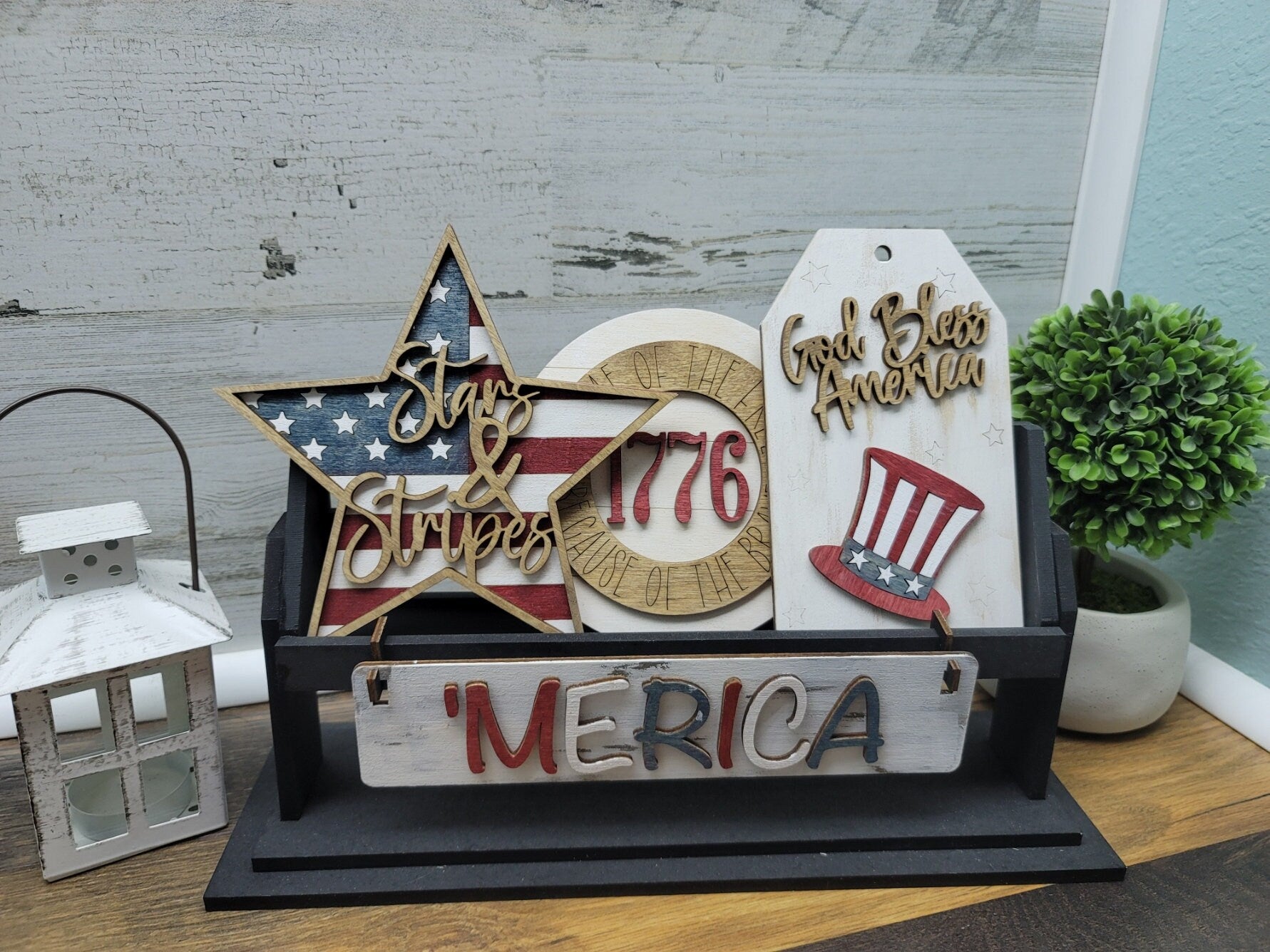 4th of July Shelf Sitter Insert | Merica Tiered Tray Signs | Patriotic Tiered Tray Sign | Shelf Sitter 4th of July Signs | 4th of July Decor