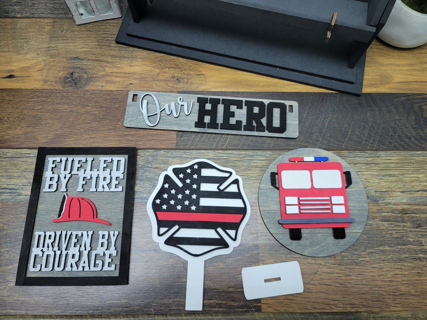 Fireman Hero Shelf Sitter Insert | Fireman Hero Tiered Tray Set | Fire Hero Tiered Tray Signs | Celebrate our Hero's Tiered Tray Set