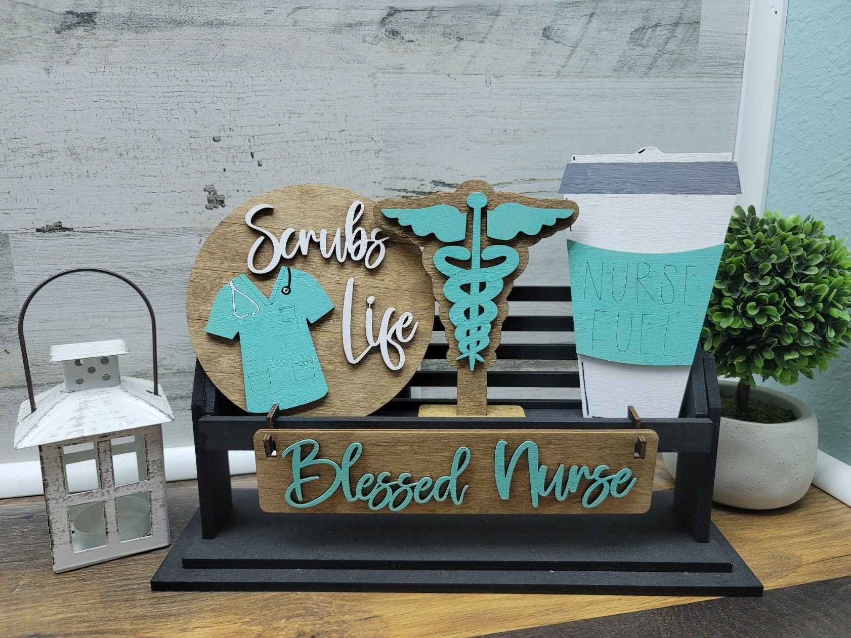 Nurse Tiered Tray | Nurse Shelf Sitter Insert | Wagon Insert | Healthcare Hero Tiered Tray | Blessed Nurse | Blessed Nurse Tiered Tray Set