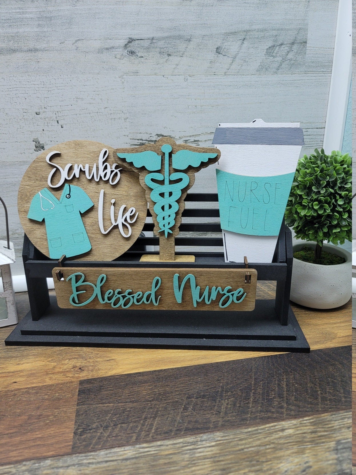 Nurse Tiered Tray | Nurse Shelf Sitter Insert | Wagon Insert | Healthcare Hero Tiered Tray | Blessed Nurse | Blessed Nurse Tiered Tray Set