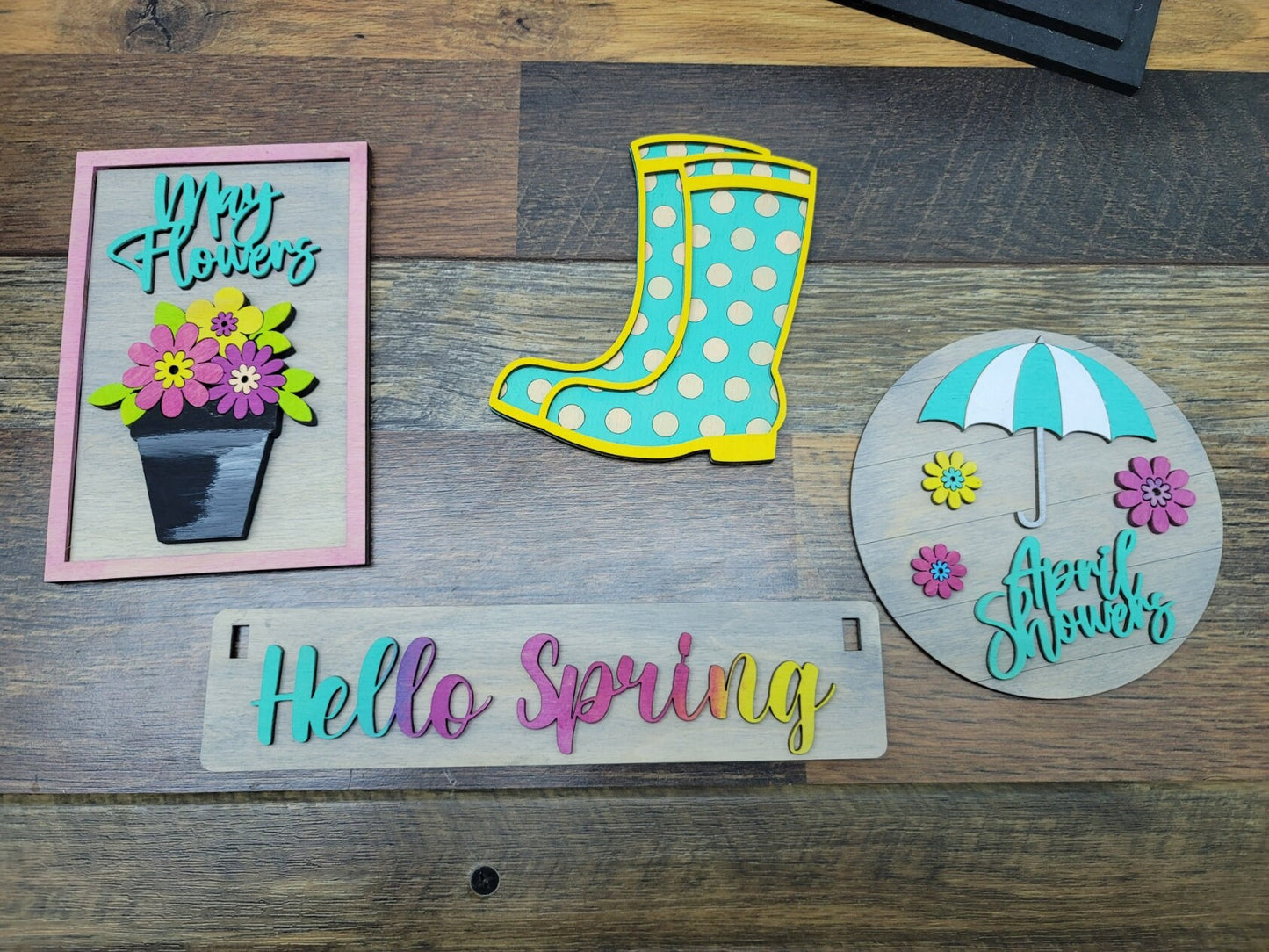 April Showers Shelf Insert | Shelf Sitter | Shelf Sitter Insert | Tiered Tray Decor | April Showers Bring May Flowers Insert