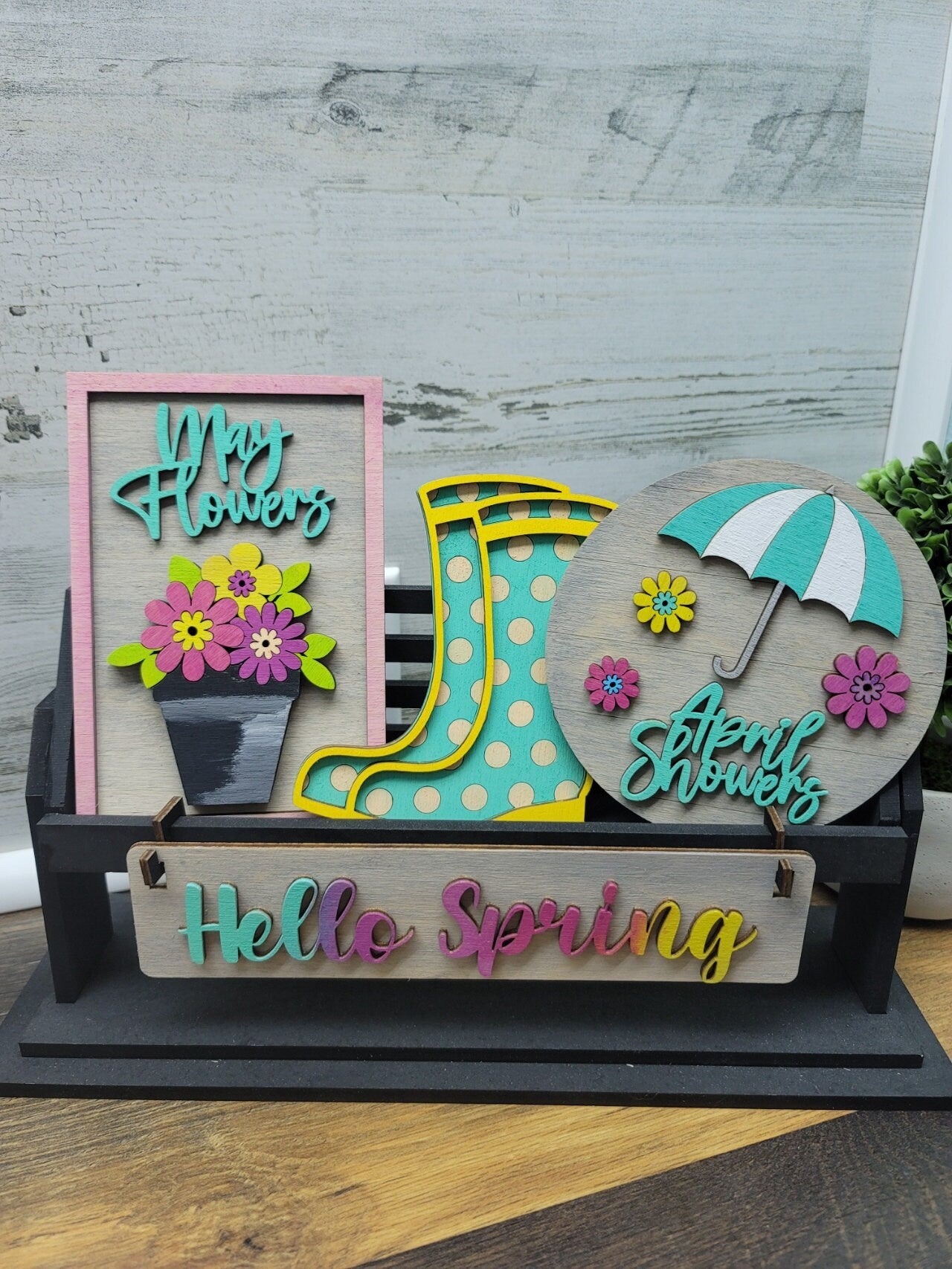 April Showers Shelf Insert | Shelf Sitter | Shelf Sitter Insert | Tiered Tray Decor | April Showers Bring May Flowers Insert