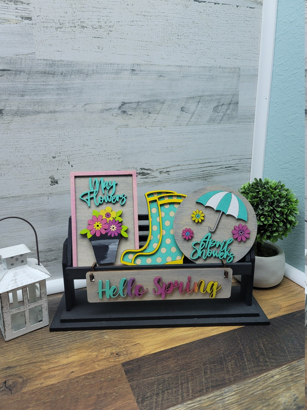 April Showers Shelf Insert | Shelf Sitter | Shelf Sitter Insert | Tiered Tray Decor | April Showers Bring May Flowers Insert