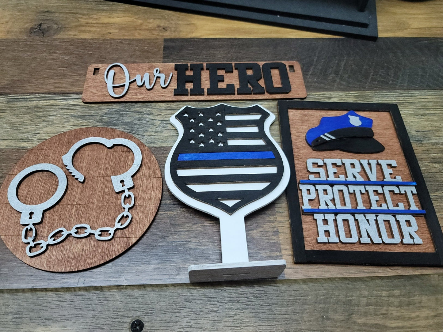 Police Shelf Sitter Insert | Police Hero Tiered Tray Signs | Celebrate our Heros Tiered Tray Set | Police Tiered Tray Signs | Thin Blue Line