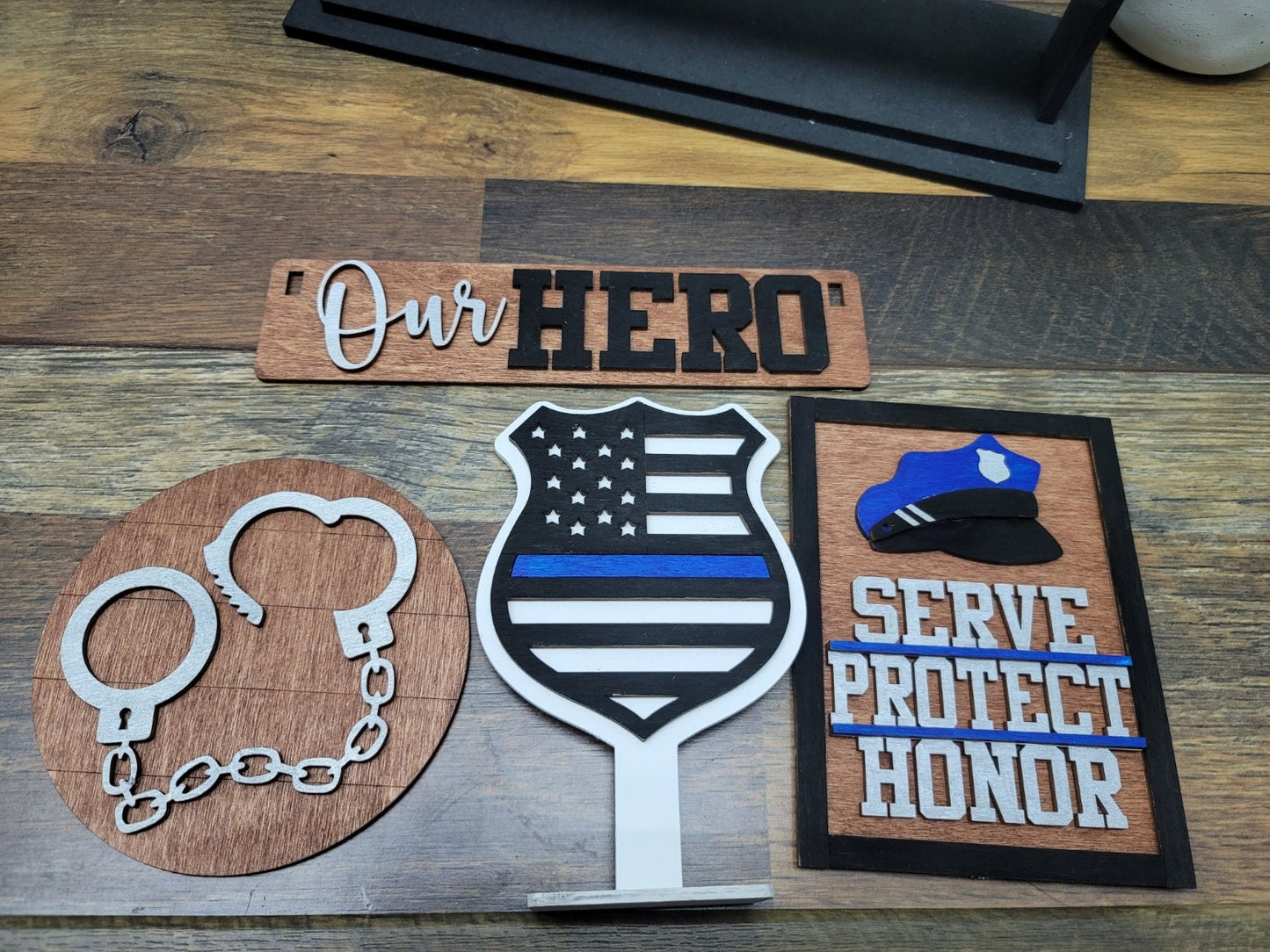 Police Shelf Sitter Insert | Police Hero Tiered Tray Signs | Celebrate our Heros Tiered Tray Set | Police Tiered Tray Signs | Thin Blue Line