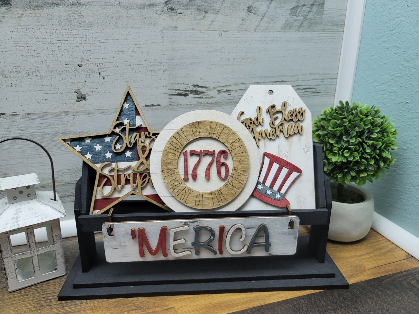 4th of July Shelf Sitter Insert | Merica Tiered Tray Signs | Patriotic Tiered Tray Sign | Shelf Sitter 4th of July Signs | 4th of July Decor