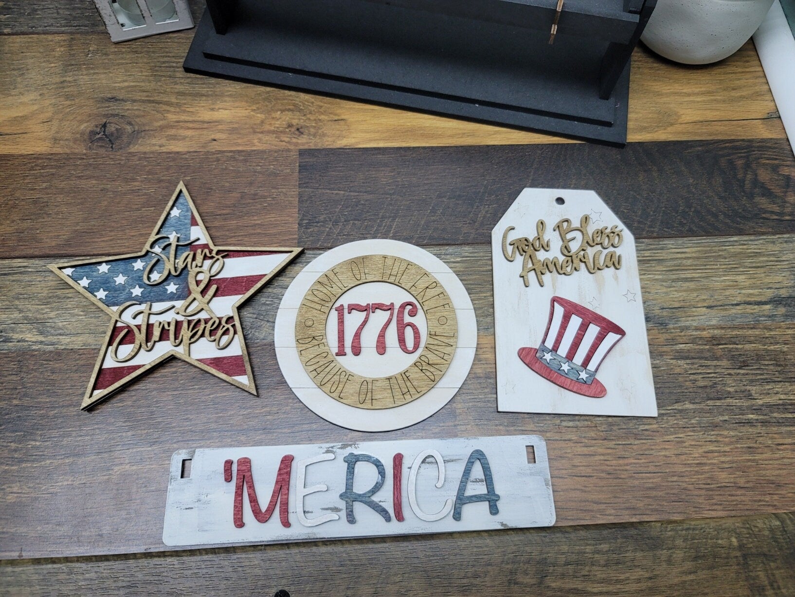 4th of July Shelf Sitter Insert | Merica Tiered Tray Signs | Patriotic Tiered Tray Sign | Shelf Sitter 4th of July Signs | 4th of July Decor