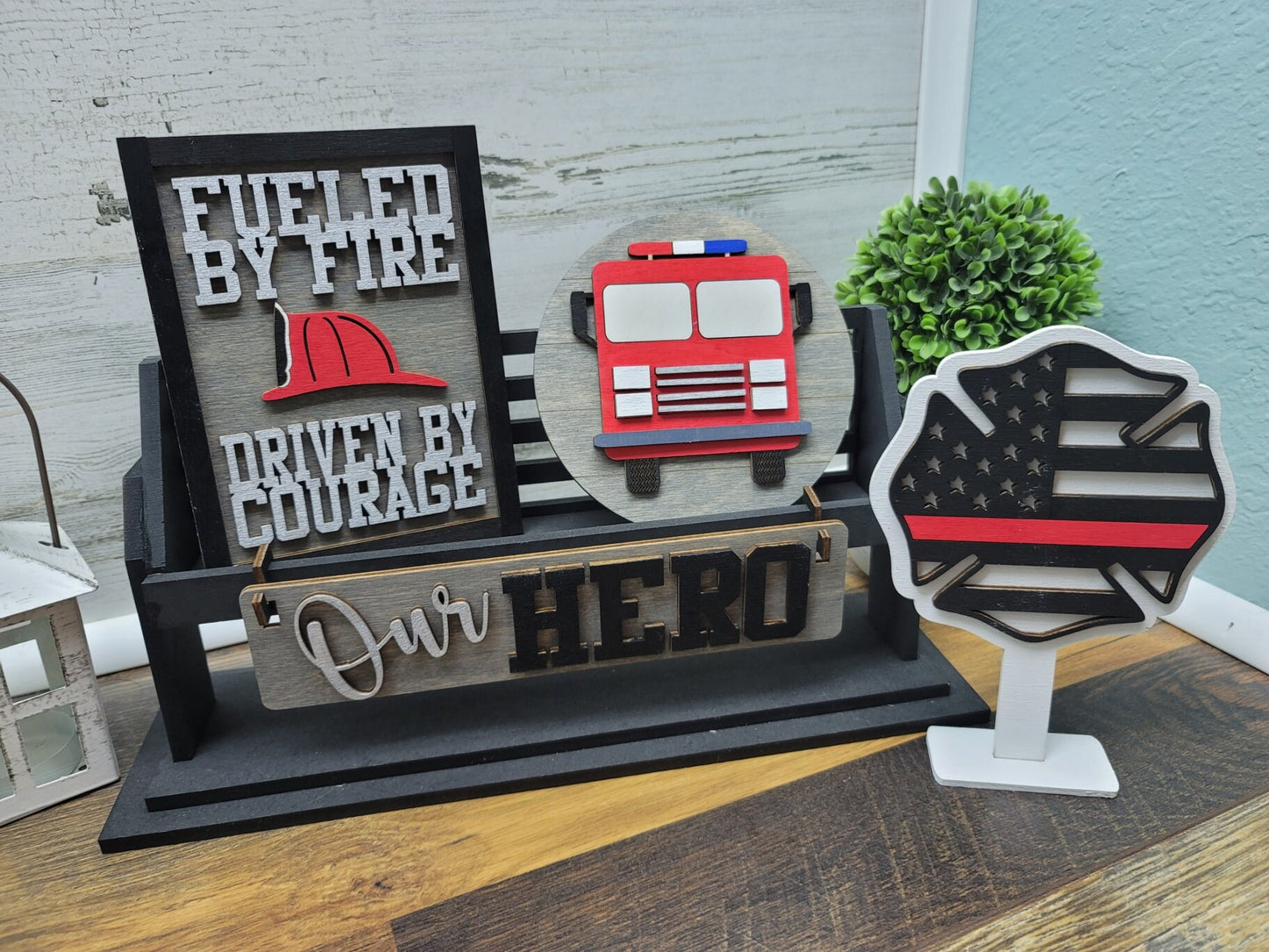 Fireman Hero Shelf Sitter Insert | Fireman Hero Tiered Tray Set | Fire Hero Tiered Tray Signs | Celebrate our Hero's Tiered Tray Set