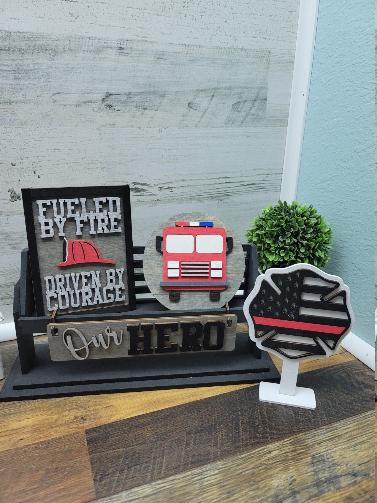 Fireman Hero Shelf Sitter Insert | Fireman Hero Tiered Tray Set | Fire Hero Tiered Tray Signs | Celebrate our Hero's Tiered Tray Set