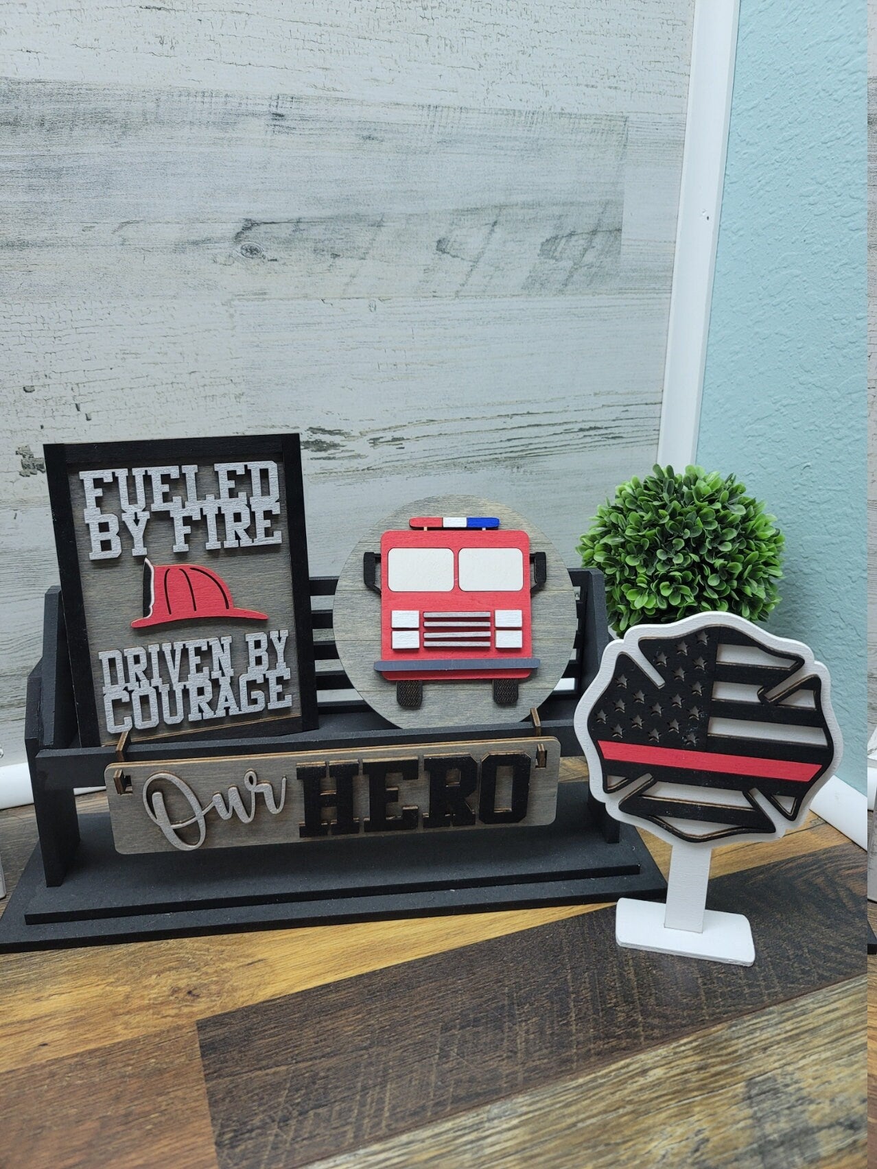 Fireman Hero Shelf Sitter Insert | Fireman Hero Tiered Tray Set | Fire Hero Tiered Tray Signs | Celebrate our Hero's Tiered Tray Set