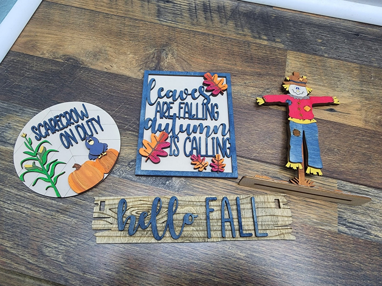 Hello Fall Shelf Sitter Inserts | Hello Fall Wagon Insert | Hello Fall Tiered Tray | Scarecrow Fall Painted Tiered Tray Set