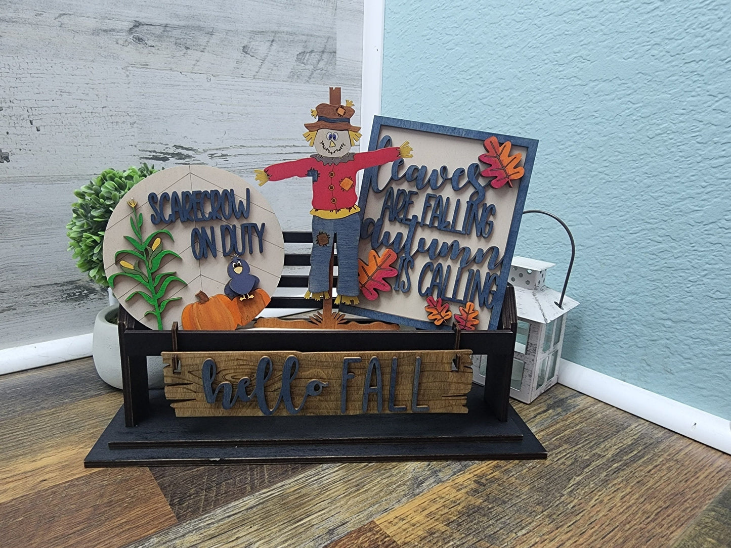 Hello Fall Shelf Sitter Inserts | Hello Fall Wagon Insert | Hello Fall Tiered Tray | Scarecrow Fall Painted Tiered Tray Set