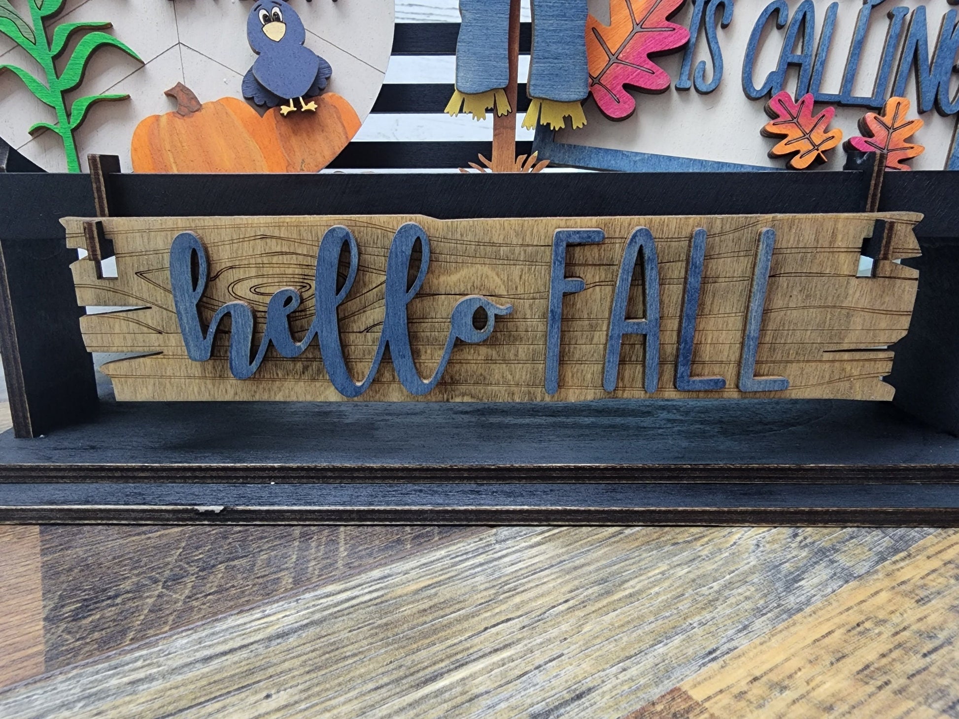 Hello Fall Shelf Sitter Inserts | Hello Fall Wagon Insert | Hello Fall Tiered Tray | Scarecrow Fall Painted Tiered Tray Set