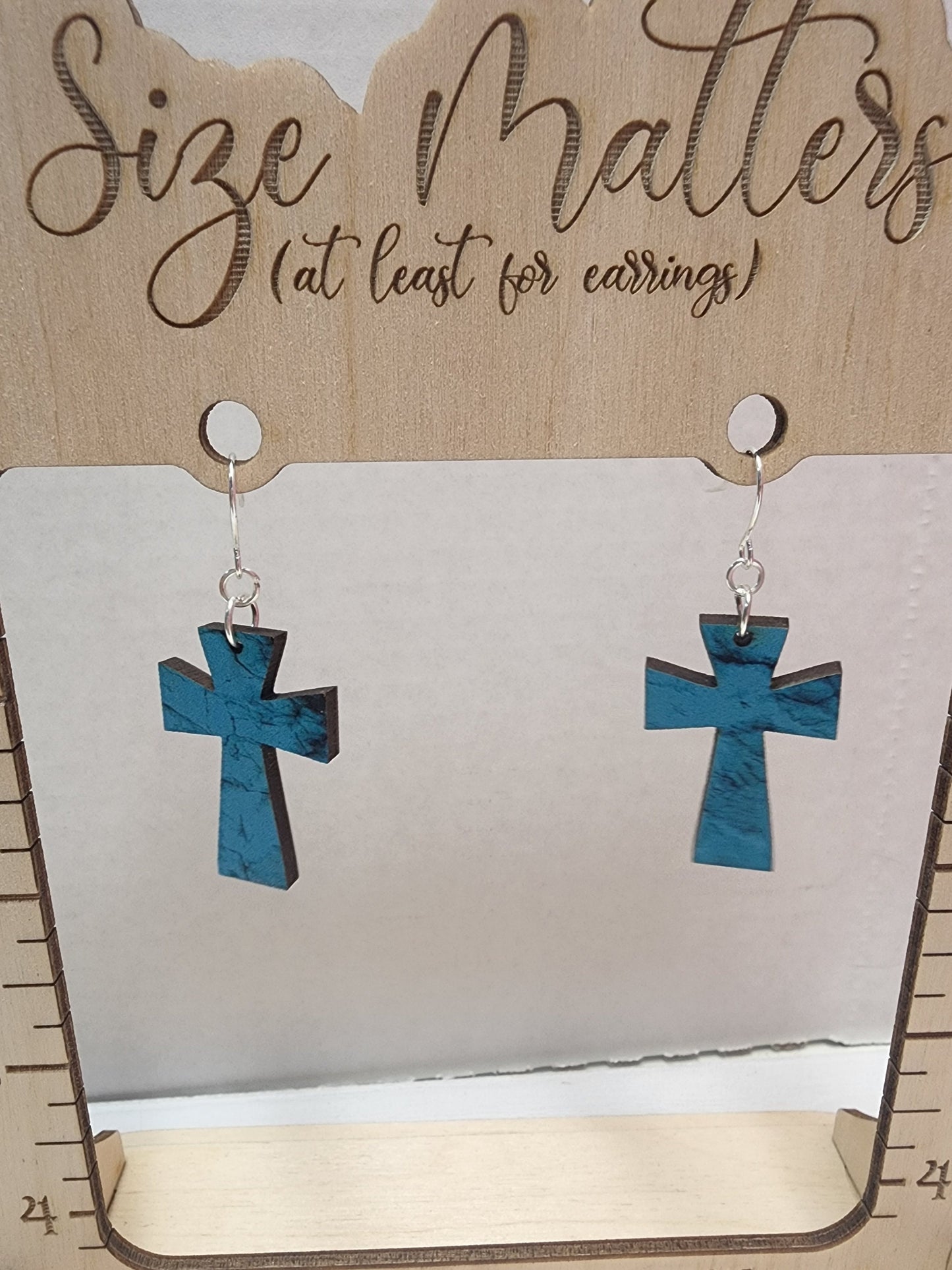 Rustic Cross Earrings | Dangle Cross Earrings | Turquoise Pattern Cross Earrings