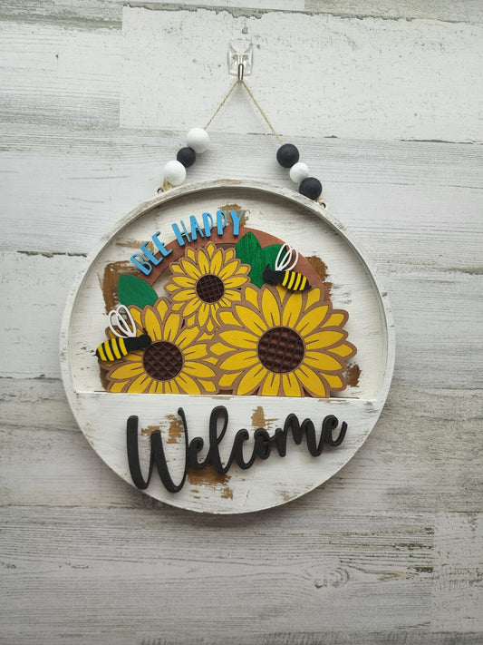 Sunflower Welcome Sign Insert | Bee Happy Sunflower Welcome Sign Insert | Welcome Sign Insert