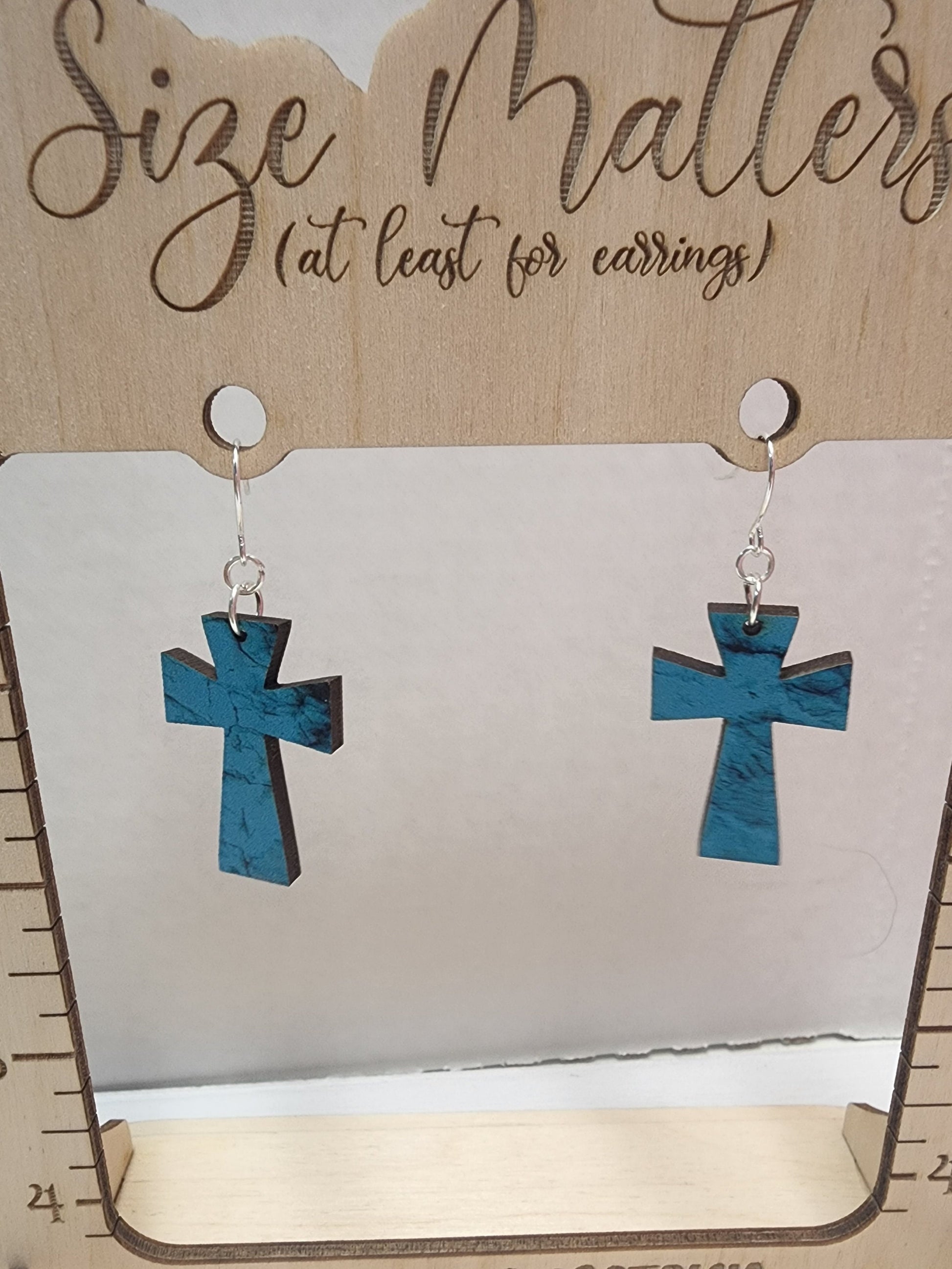 Rustic Cross Earrings | Dangle Cross Earrings | Turquoise Pattern Cross Earrings