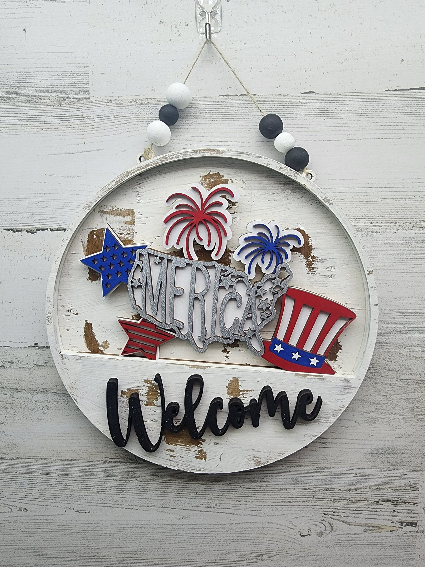 4th of July Insert | 10.5 Inch Welcome Sign 4th of July Insert | Front Door Interchangeable Welcome Sign