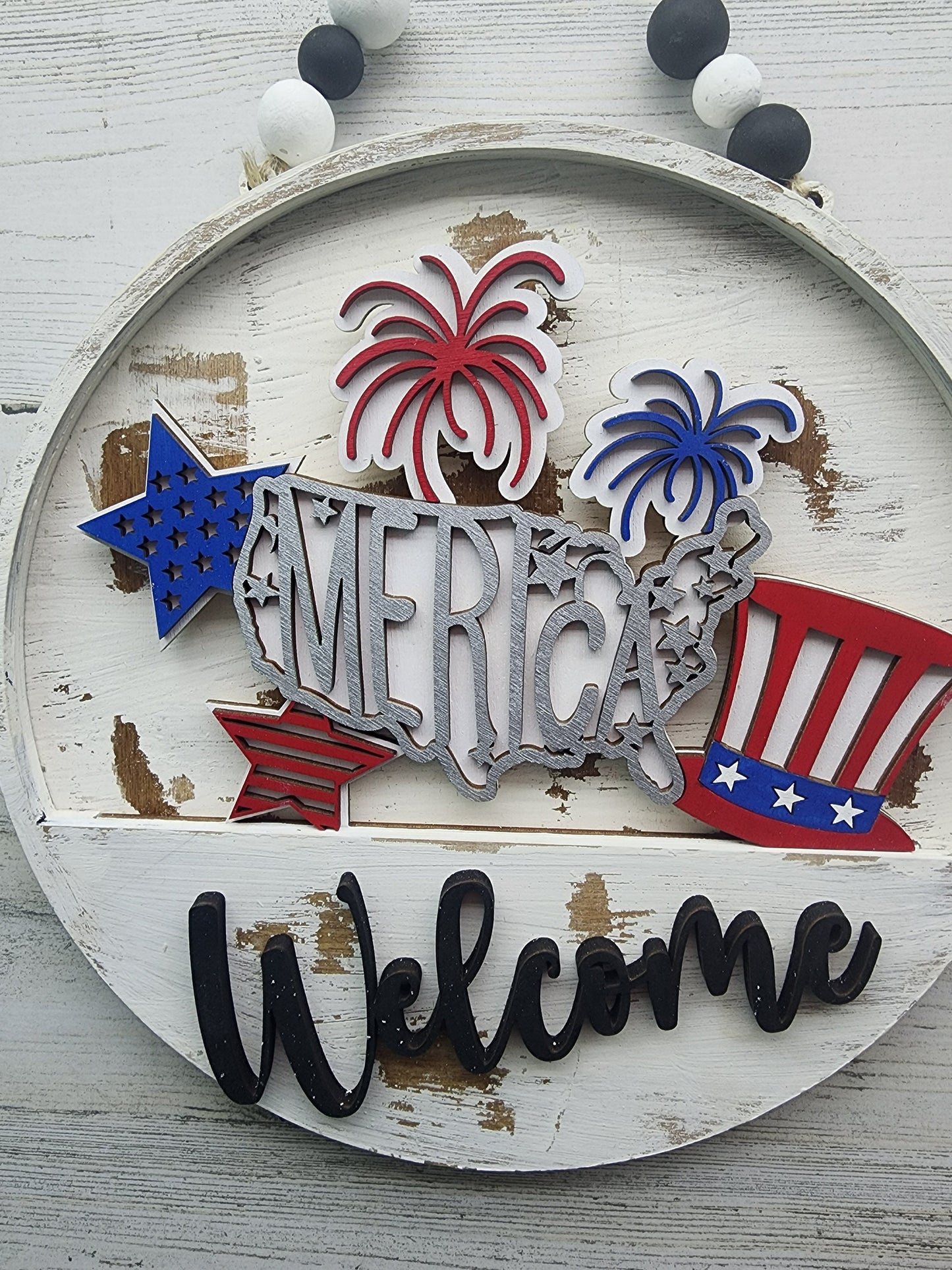 4th of July Insert | 10.5 Inch Welcome Sign 4th of July Insert | Front Door Interchangeable Welcome Sign