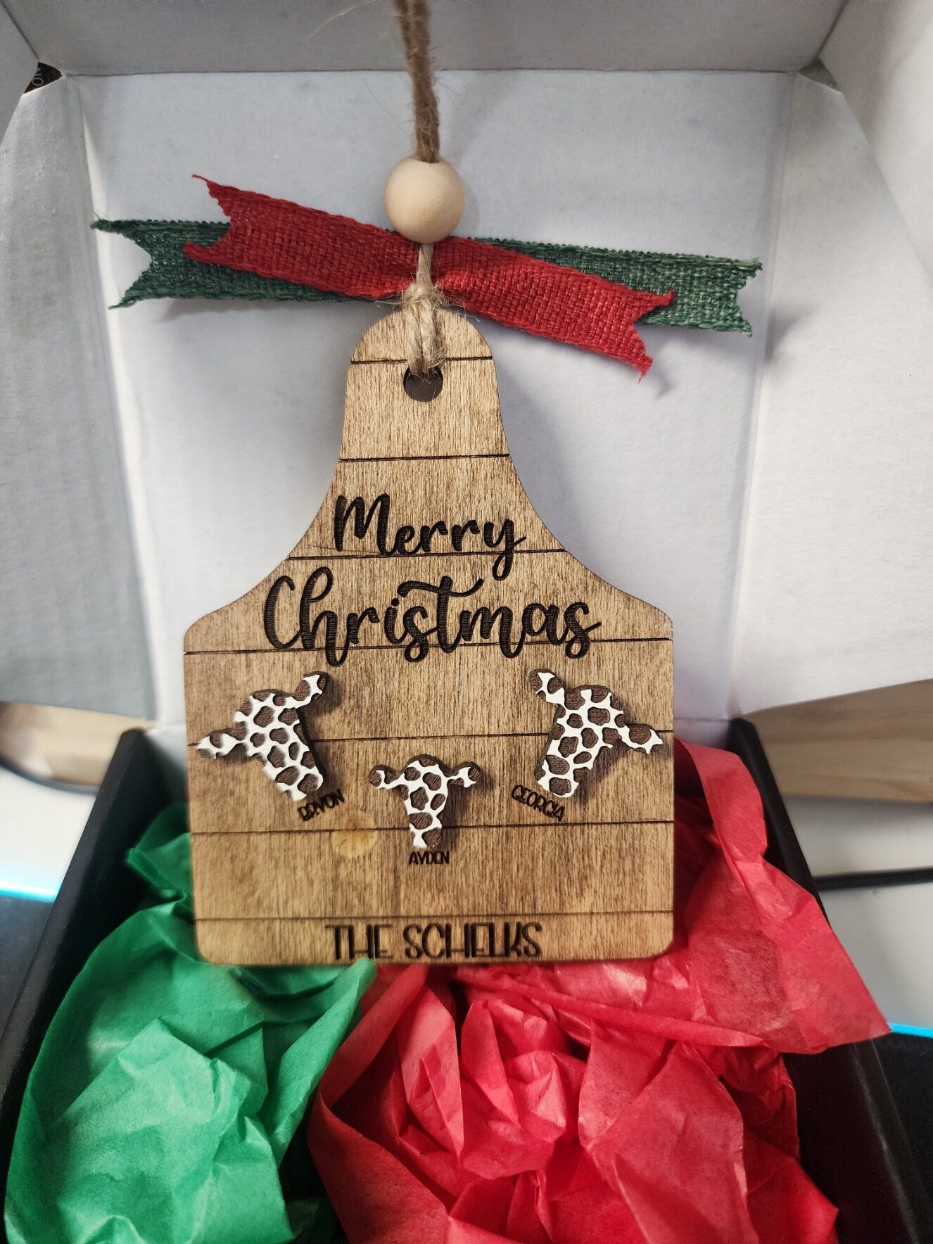 Personalized Family Christmas Ornament | Personalized Cow Tag Christmas Ornament | Family Christmas Ornament