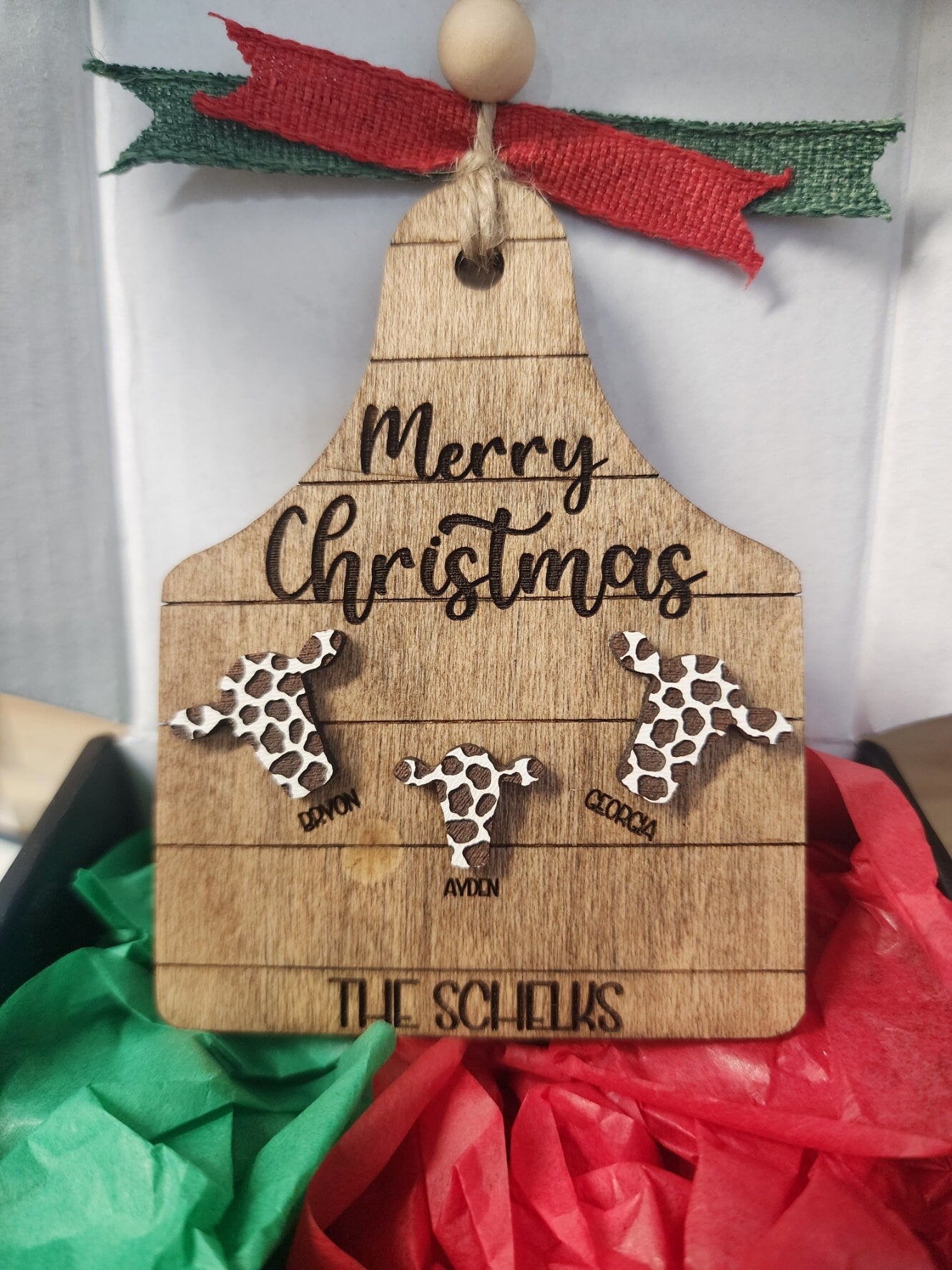 Personalized Family Christmas Ornament | Personalized Cow Tag Christmas Ornament | Family Christmas Ornament