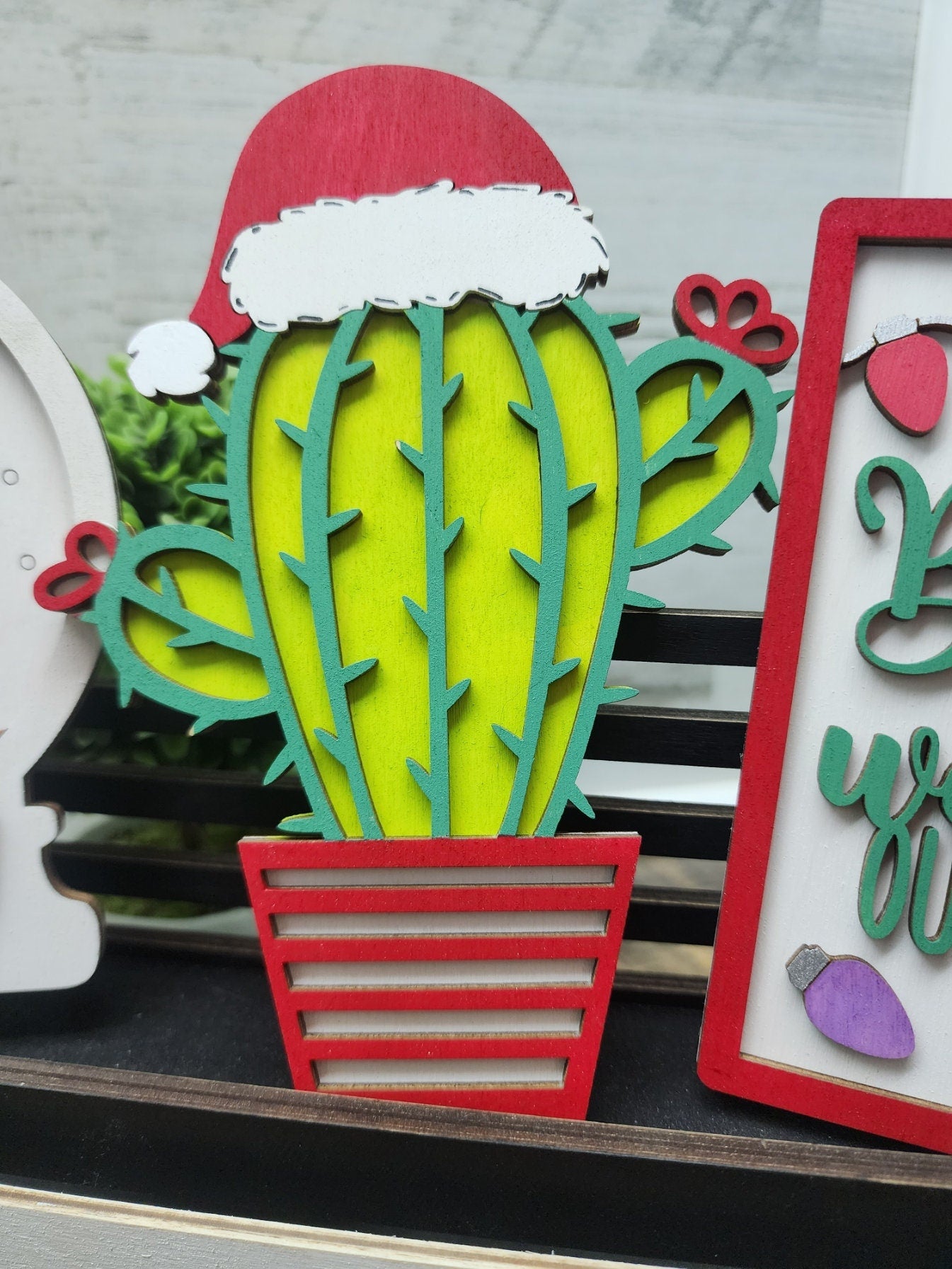 Cactus Christmas Shelf Sitter Set | No Snow Here | Christmas Shelf Sitter Set | Warm Weather Christmas Tiered Tray Set