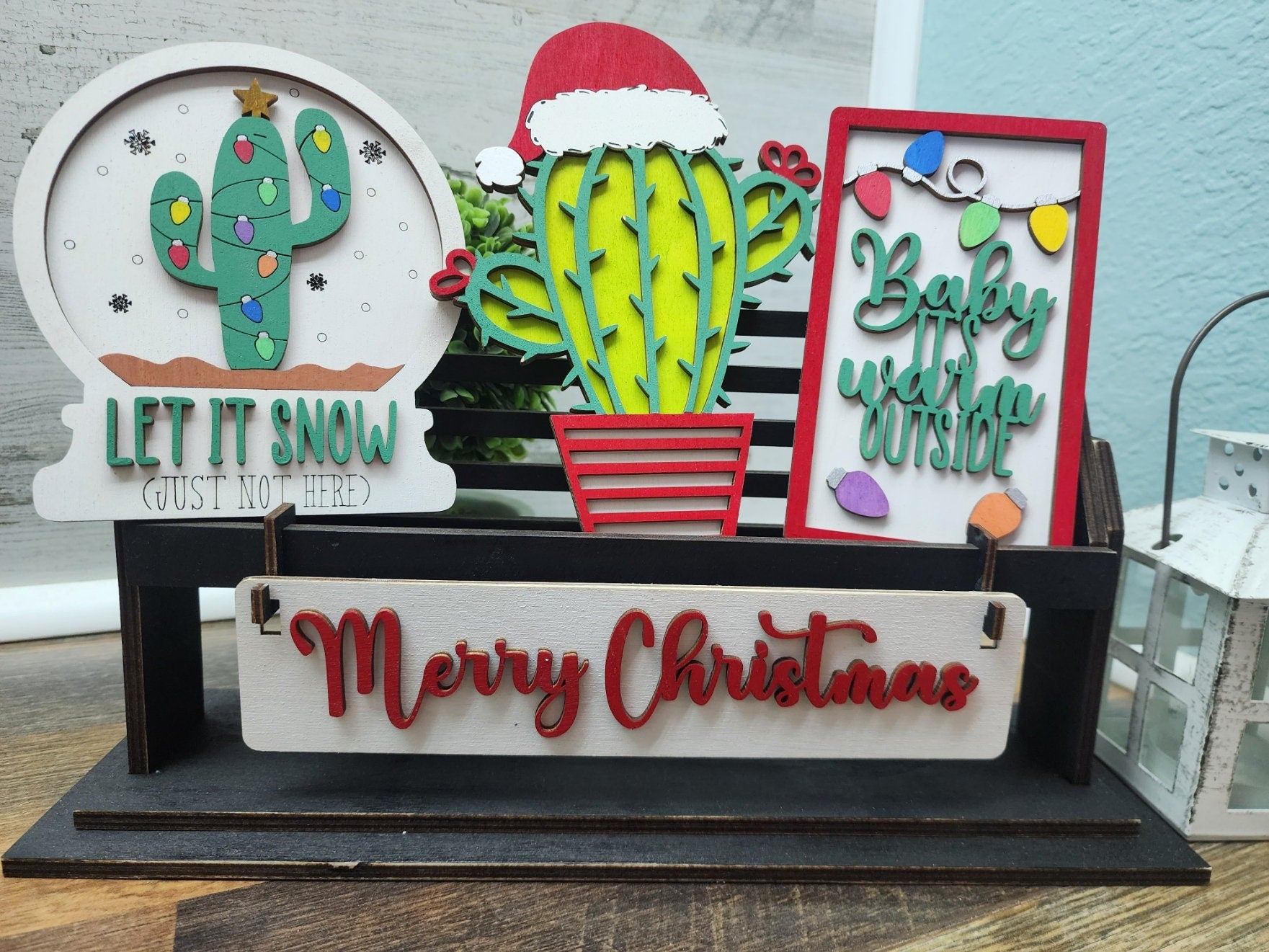 Cactus Christmas Shelf Sitter Set | No Snow Here | Christmas Shelf Sitter Set | Warm Weather Christmas Tiered Tray Set