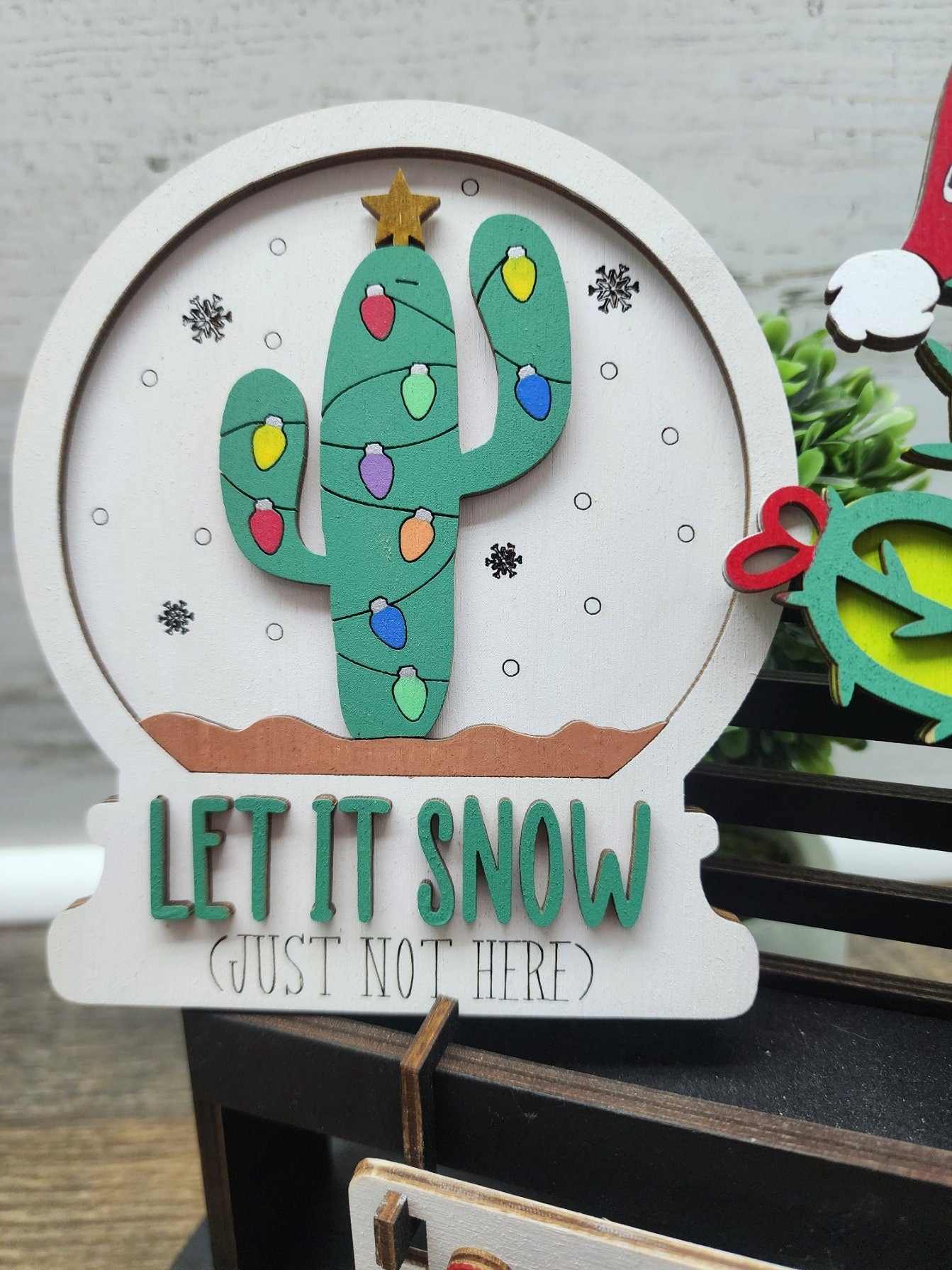 Cactus Christmas Shelf Sitter Set | No Snow Here | Christmas Shelf Sitter Set | Warm Weather Christmas Tiered Tray Set